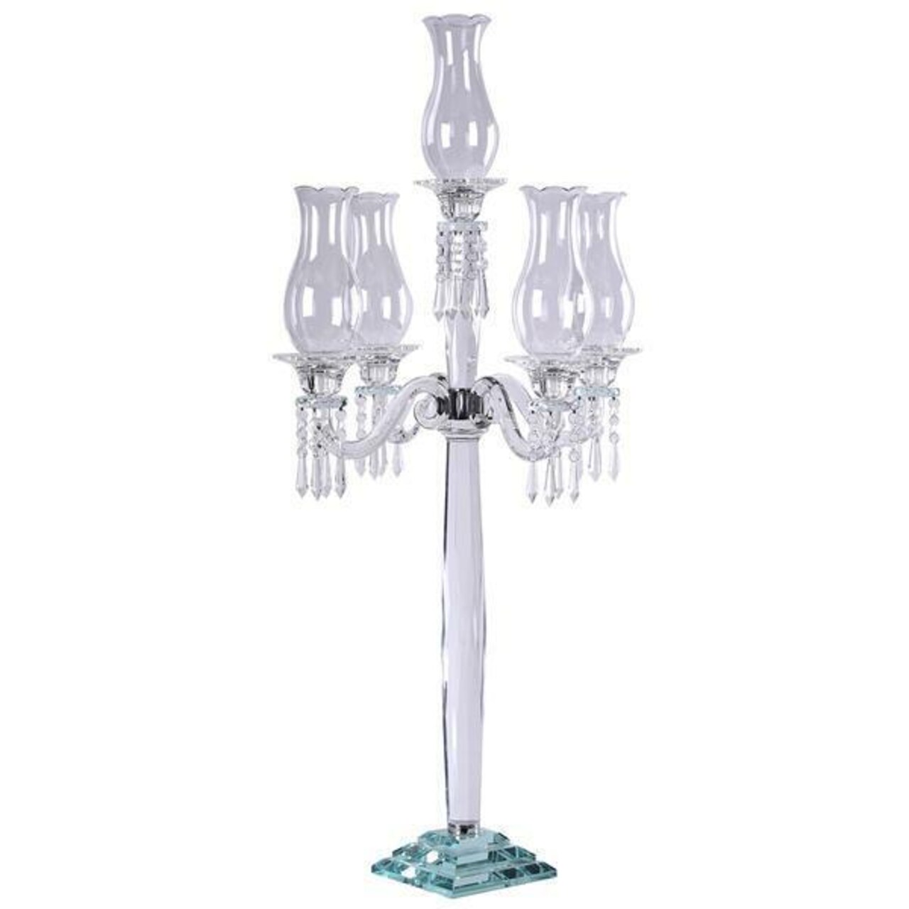 40-Inch Clear 5 Arm Crystal GLASS Candelabra Hurricane Taper CANDLE HOLDER